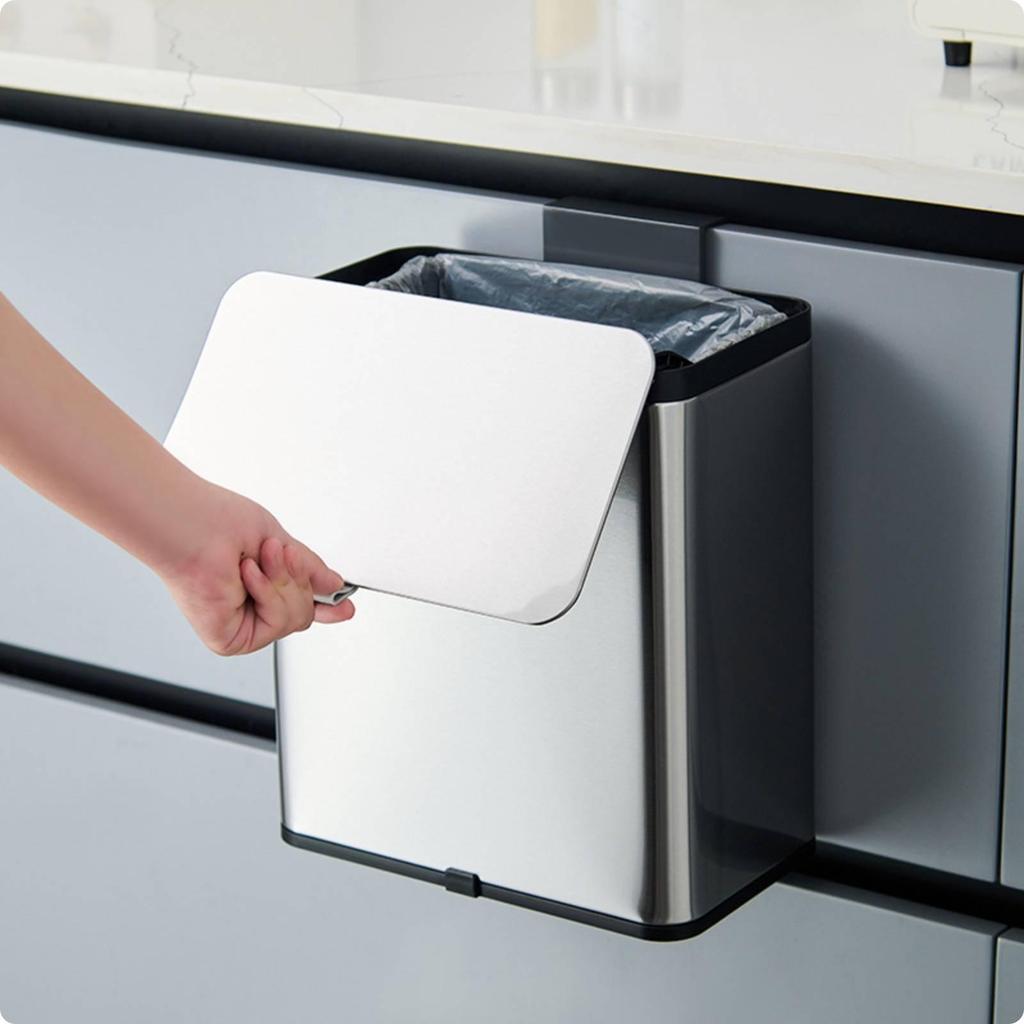 Stainless Steel Trash Bin Sliding Lid Household Storage No-Mark Sticker