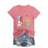 Summer V-neck Inspirational Text Printed Top Fashionable Casual Short Sleeved Women's T-shirts