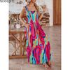 MODIQUE 2025 Summer Plus Size New Women's Sexy Casual Colorful Printing Sleeveless Slip Long Dress Ladies A-Line Folk Hot Dress