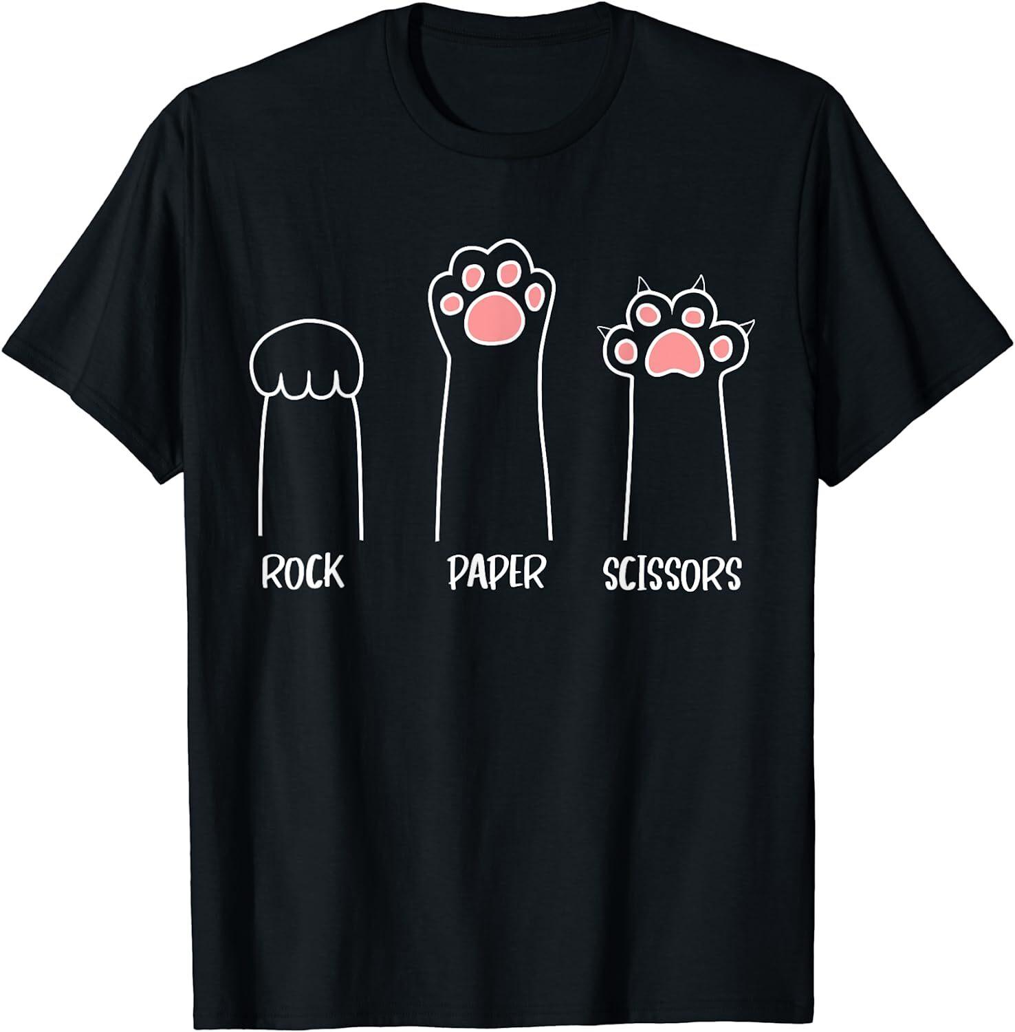 Rock Paper Scissors Hand Game Cute Paw Funny Cat Gift Unisex T-Shirt S