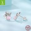 S925 Sterling Silver Pink Fox Stud Earrings, Exquisite And Small Animal Stud Earrings For Women