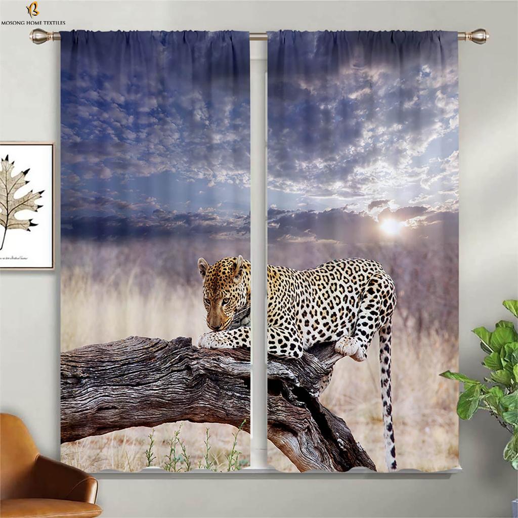 Tiger Cheetah 3d Printed Curtains High Quality Black Silk Blackout Curtains Suitable For Bedroom Study Living Room Curtains 2PCS