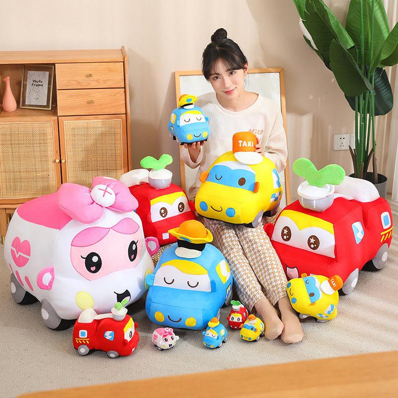 Cute Cartoon Car Plush Toy Kawaii Pink Bow Ambulance BluePolices Car Red Fire Engine Taxi Gift for Boy Birthday Present