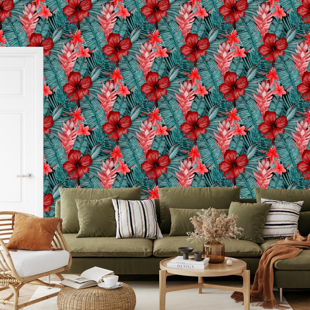 Exotic Flowers and Leaves Wallpaper for Living Room and Bedroom 50x1000