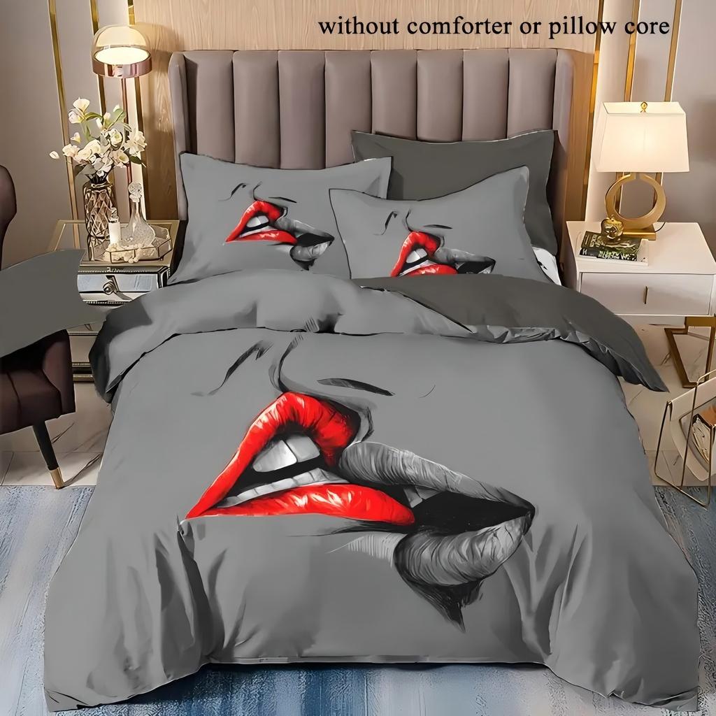 Grey couple kissing pattern 3D Printed Duvet Cover Simple Cartoon Bedding set Soft Comfortable Luxury Quilt Cover Pillowcase