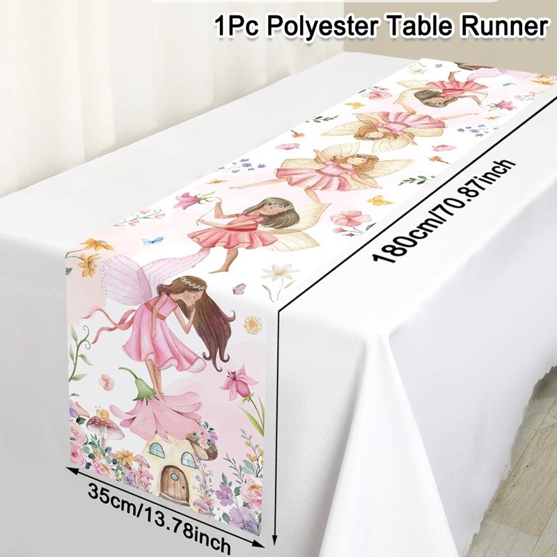 Cartoon Fairy Flower Pink Butterfly Flower Table Runner Wedding Decor Party Table Runners Kitchen Dining Table Cover Table Mats