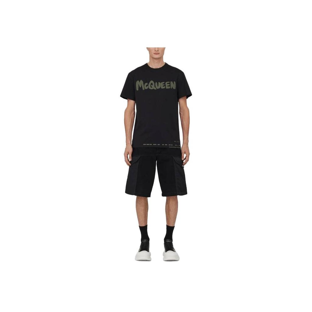 Alexander McQueen Graffiti T-Shirt Black/Khaki Men Tops 622104-QTAAC-0519