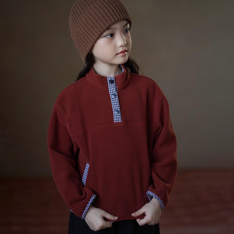 hacikis Autumn/Winter Kids  Unisex Half-High Collar Warm Fleece Sweatshirt 110