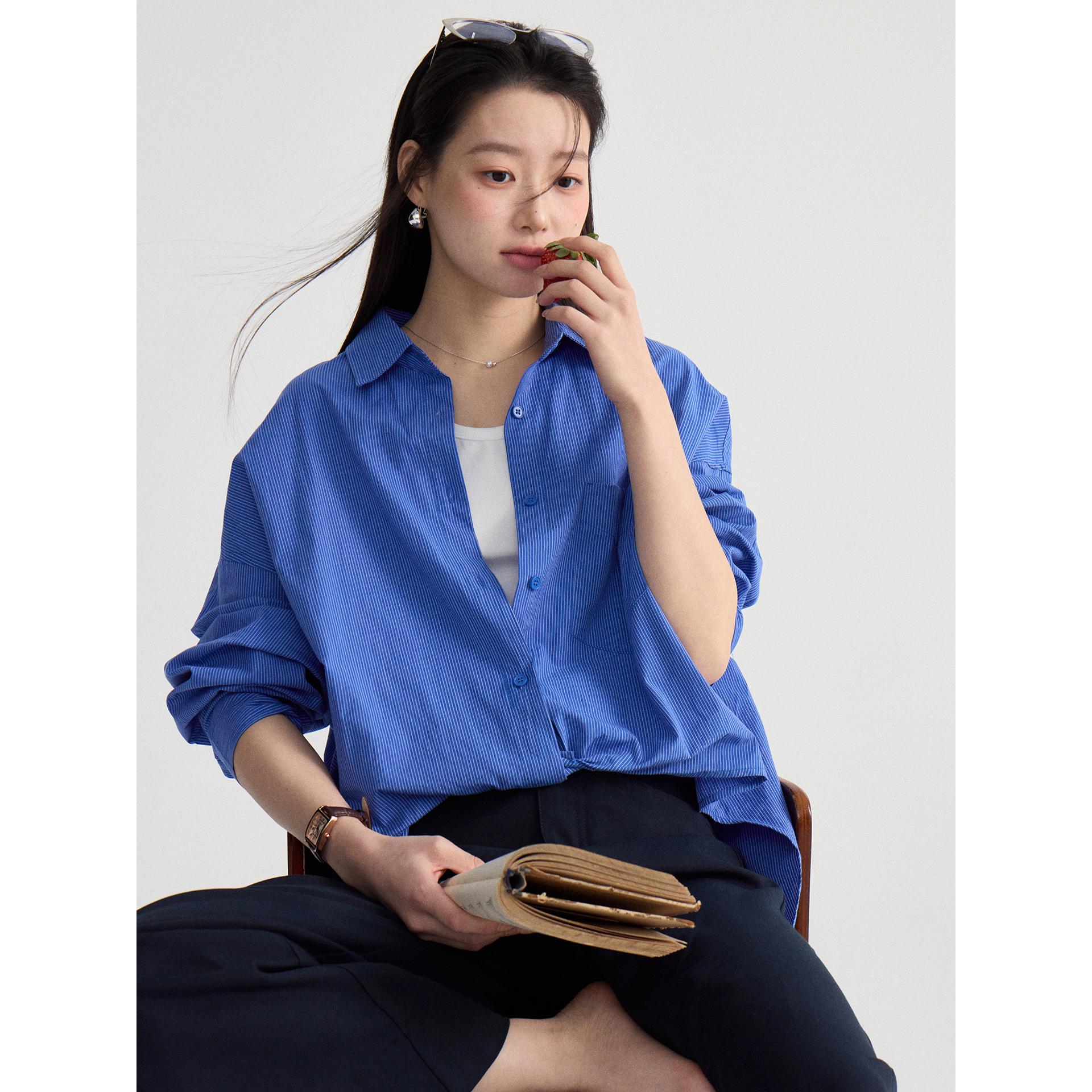 

Ge Ming Striped Two-Piece Design Shirt with Inner Camisole for Women - Spring Commute Top DY002 One Size (suitable for 90-140 cm bust) синий
