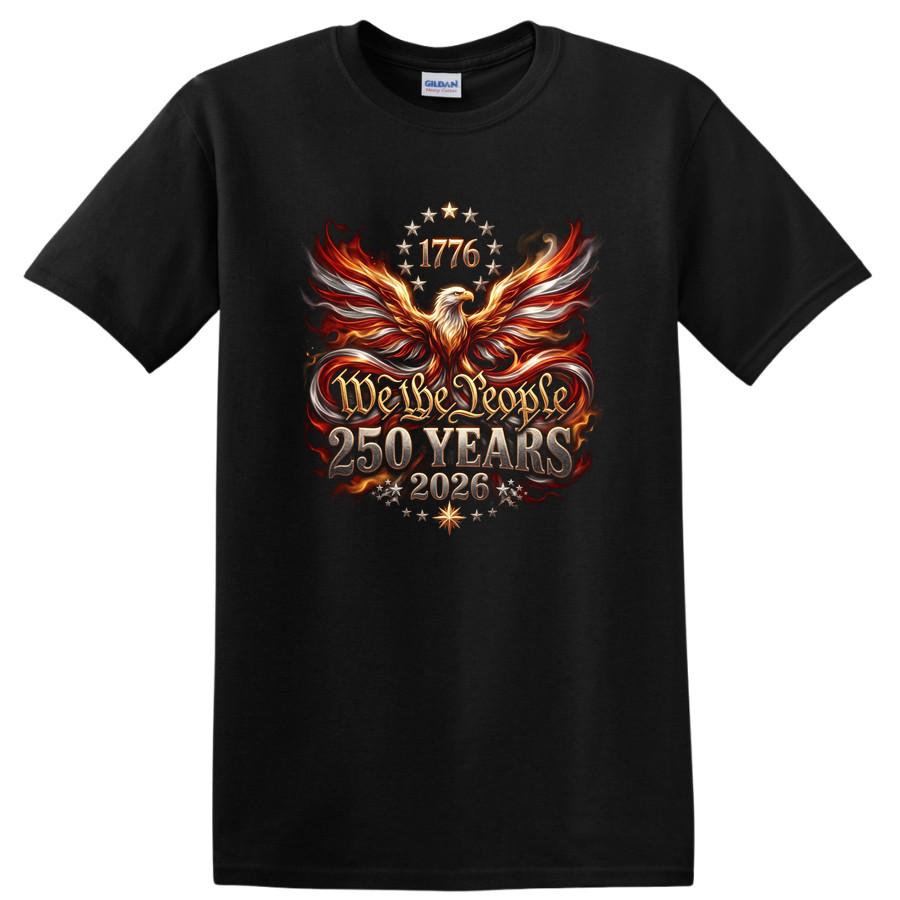 We the People 250 Years 2026 USA Anniversary Eagle T Shirt Tee Fire Design 2XL