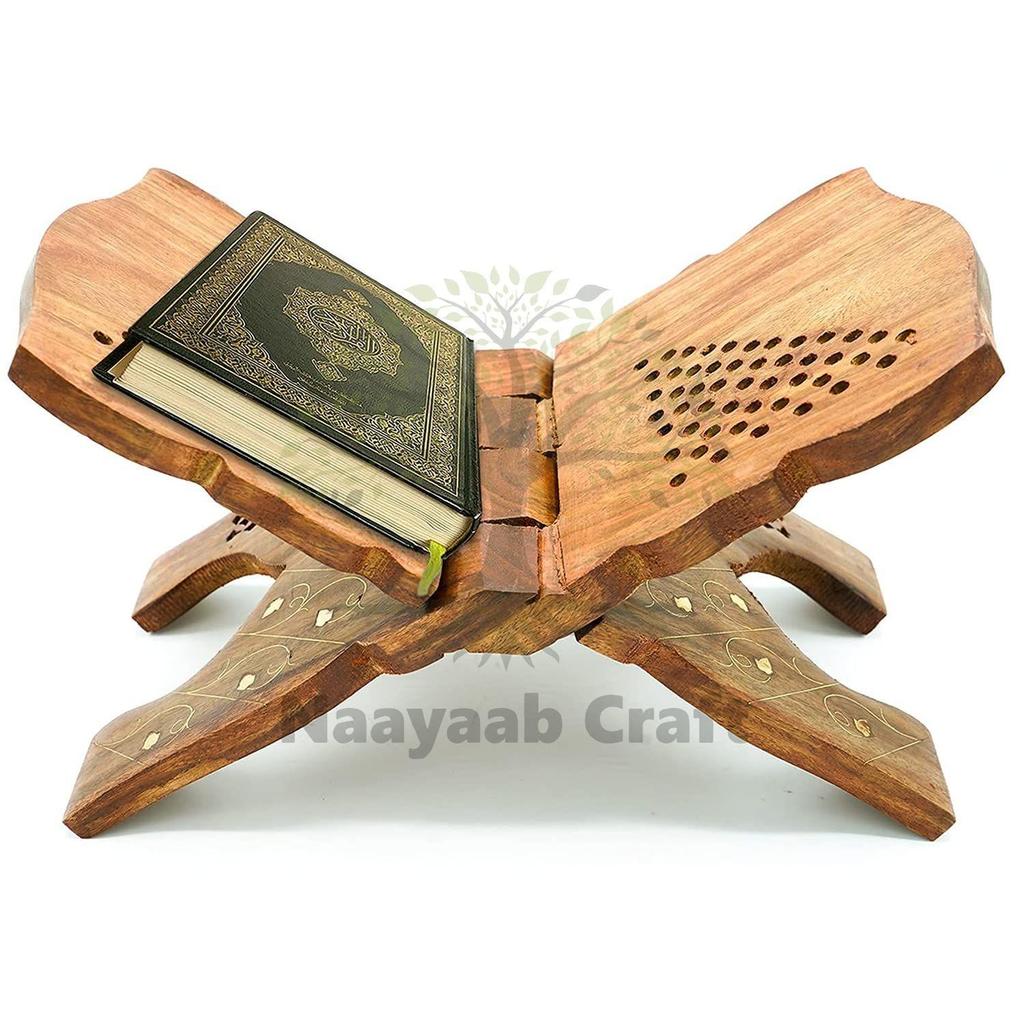 Handmade & Handcraft Foldable Book Holder | Rehal | Book Holding Stand with Intricate Carvings and Leaf Print | Rehal for Religious Holy Books