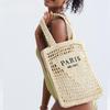 Pure Handmade Woven Handbag Women's Rustic Style Hollow Embroidery Letters Straw Bag Large Capacity Shoulder Bag
