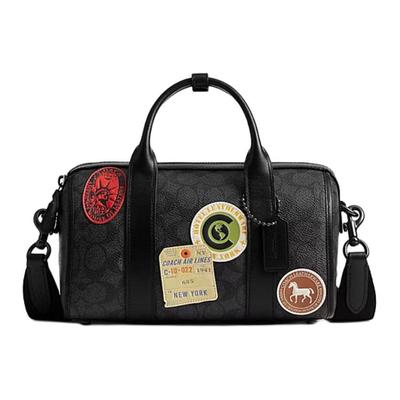 Signature Gotham Duffle 24 Classic Logo Badge Decor Coated Canvas Boston Bag Shoulder Crossbody Handbag Medium Men Handbag Black CBG37-A5F