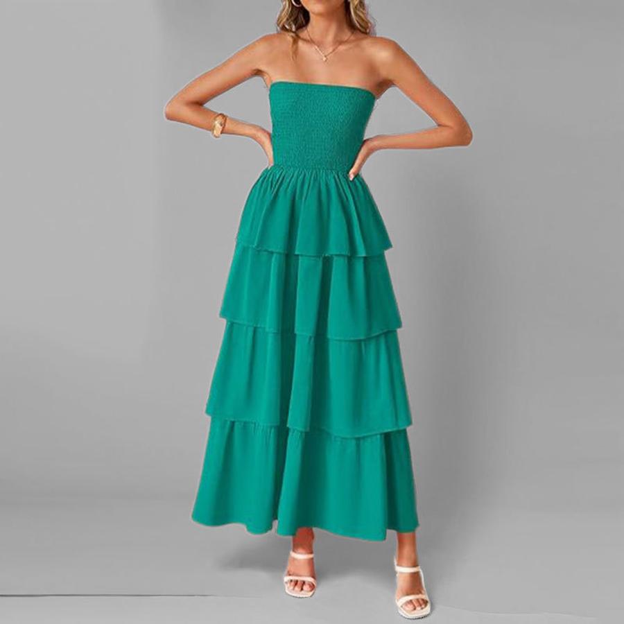 Spring New Arrivals Women's Wear Fashion Casual Solid Color Ruffled Camisole Cake Dress