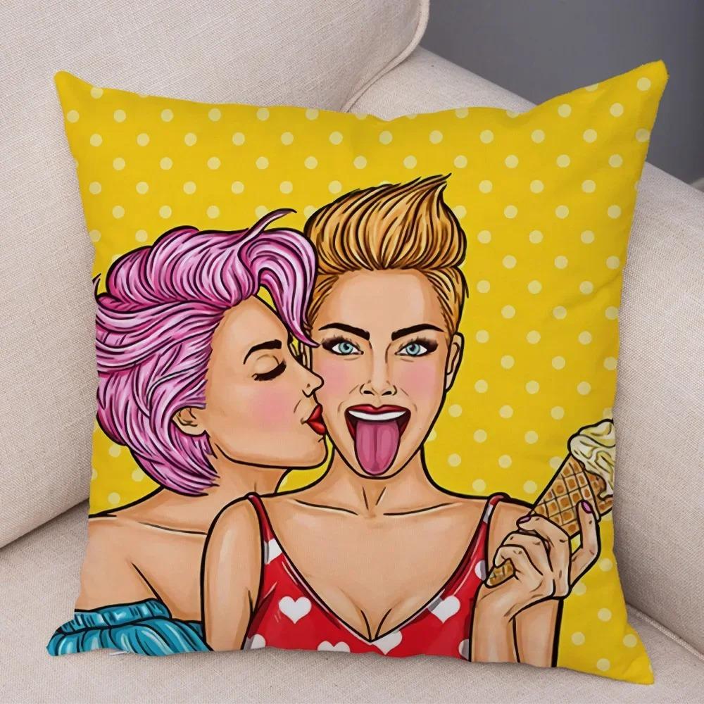 Home Decor Pop Art Style Women With Money Pillow Pattern Cushion Cover Suitable For Sofa Bedroom Car Pillow Cover