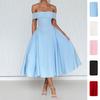 Women Off Shoulder Solid Color Sexy High Waist A Line Long Dress