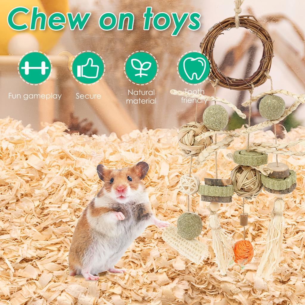 2Pcs Hamster Chew Toys Hanging Natural Wood Small Animal Teeth Grinding Cage Rabbit Chinchilla Guinea Pig Pet Toys