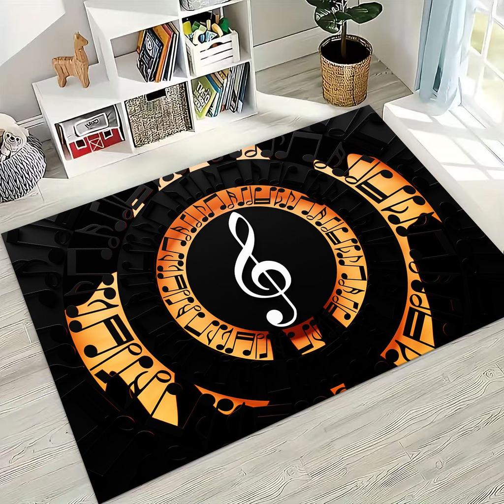 Tańcząca Muzyka Nuta Muzyczna Instrument Kreskówkowy Dywanik do Sypialni Salonu Kanapy Domowego Wycieraczka Dekoracja, Duży Dziecięcy Antypoślizgowy Dywanik Podłogowy