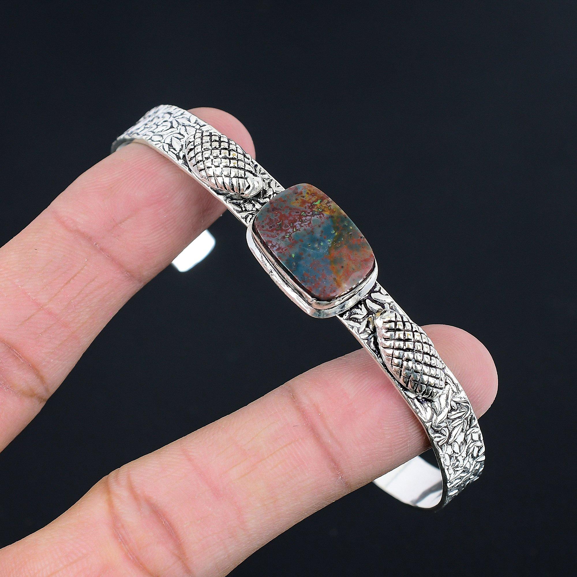 

Radiant Bloodstone Gemstone Wedding Engagement Sister Bangle Bracelet 925 Silver Adjustable