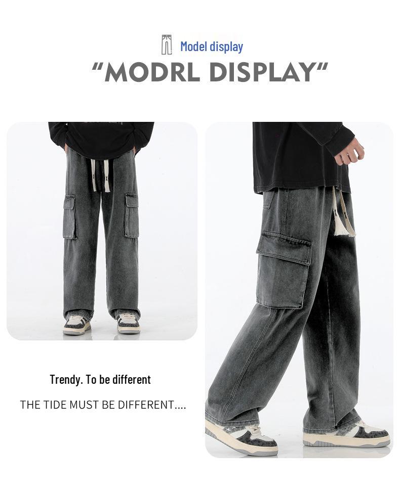 Men's Retro Wide-Leg Multi-Pocket Jeans - Spring/Fall Casual Workwear Pants