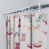 Cute Cat Print Shower Curtain Fabric Decor Pink Rainbow Flowers Pets Cartoon Bathroom Liner Home Accessories 3D Printed Plastic