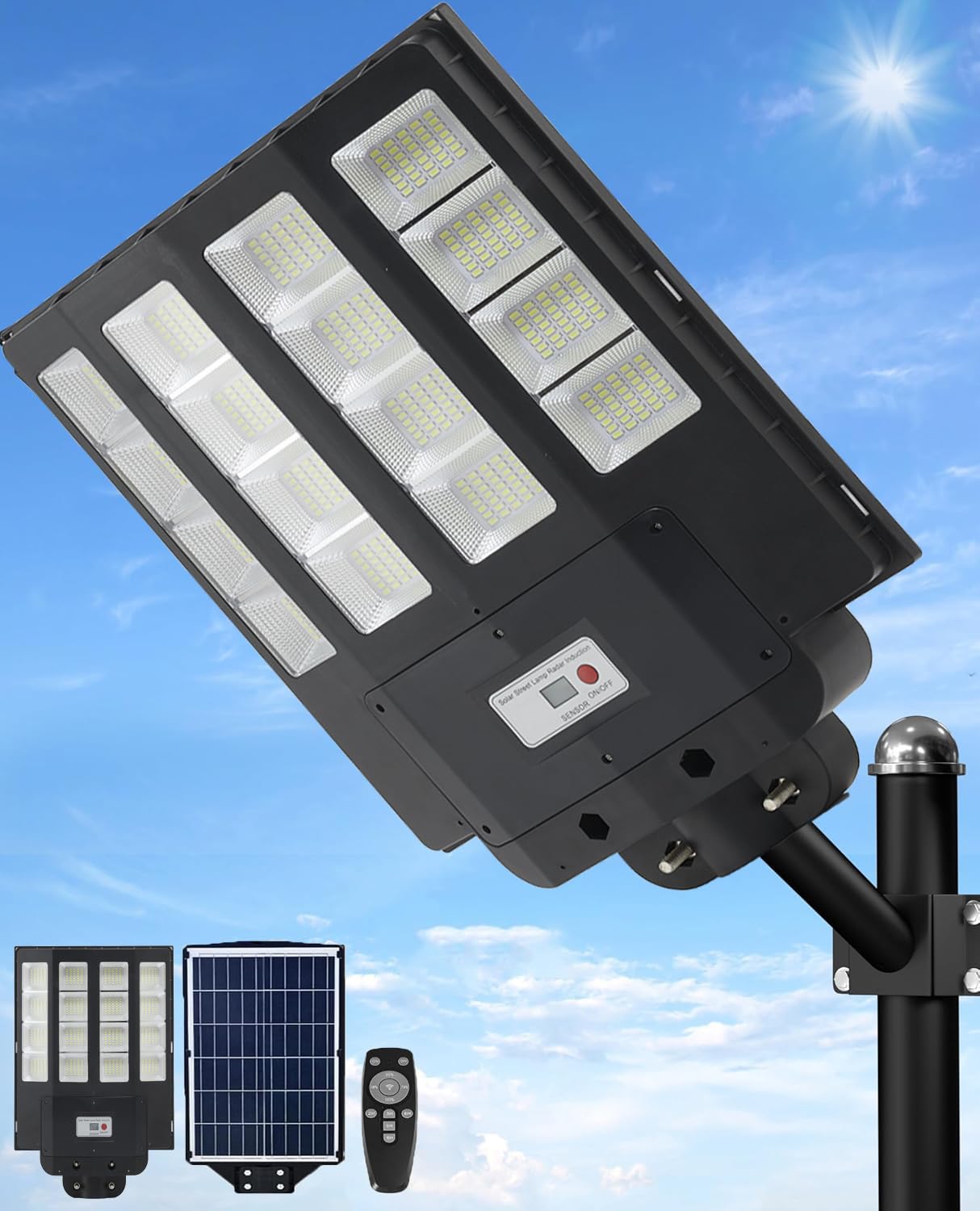 

Marje Solar Street Light, Outdoor, 1600W, 50,000 Lumens, IP67 Waterproof, Motion and Light Sensor, Ideal for Security, Automatically Turns On at
