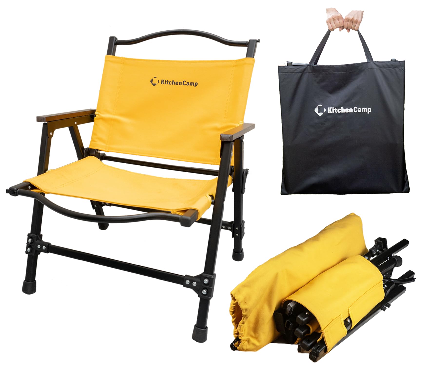 

KitchenCamp Складной стул из сверхтяжелой ткани Компактный низкий стул Огнестойкий стул для костра Кемпинговый холст (Цвет горчицы)