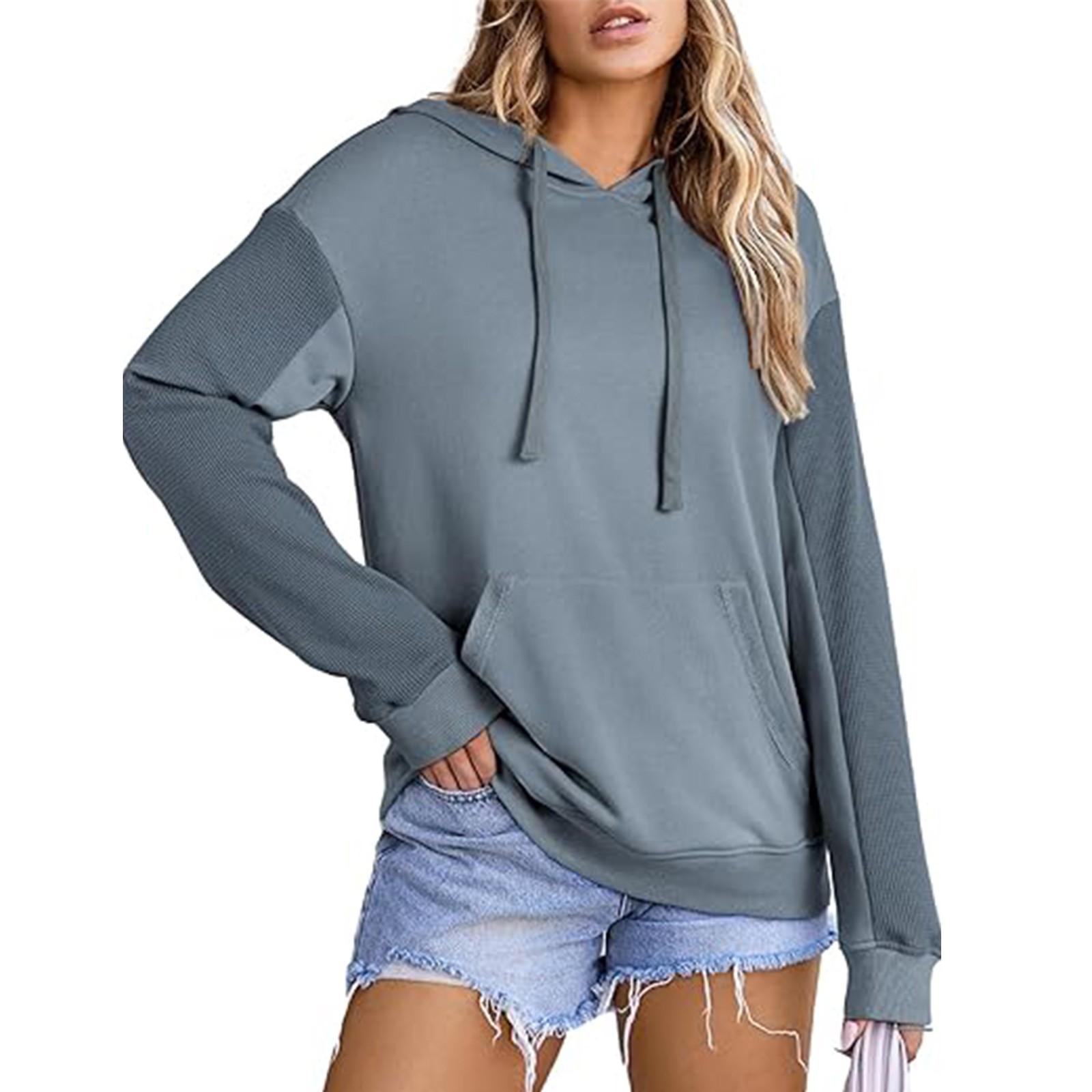 

Женский модный однотонный топ с длинным рукавом XL синий