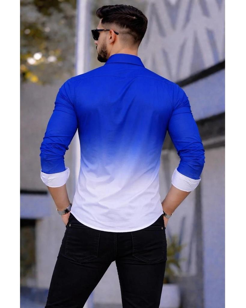 Men's Slim Fit Color Block Spread Collar Casual Shirt