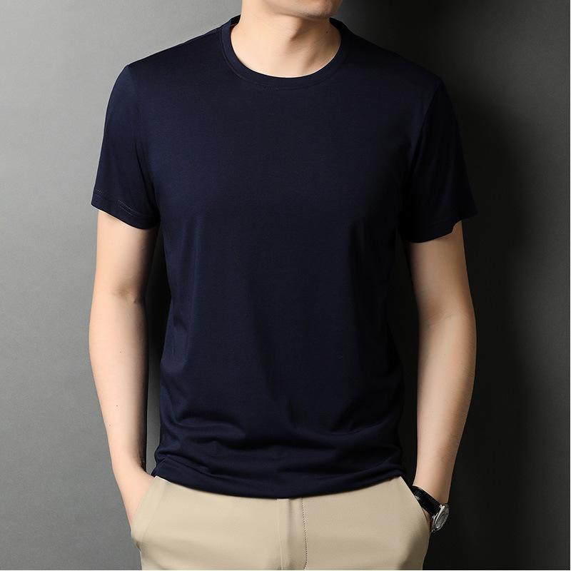 Round Neck T-shirt Men's Summer Thin In Green In Stock Straight Young and Middle-Aged Solid Color Casual T-shirt