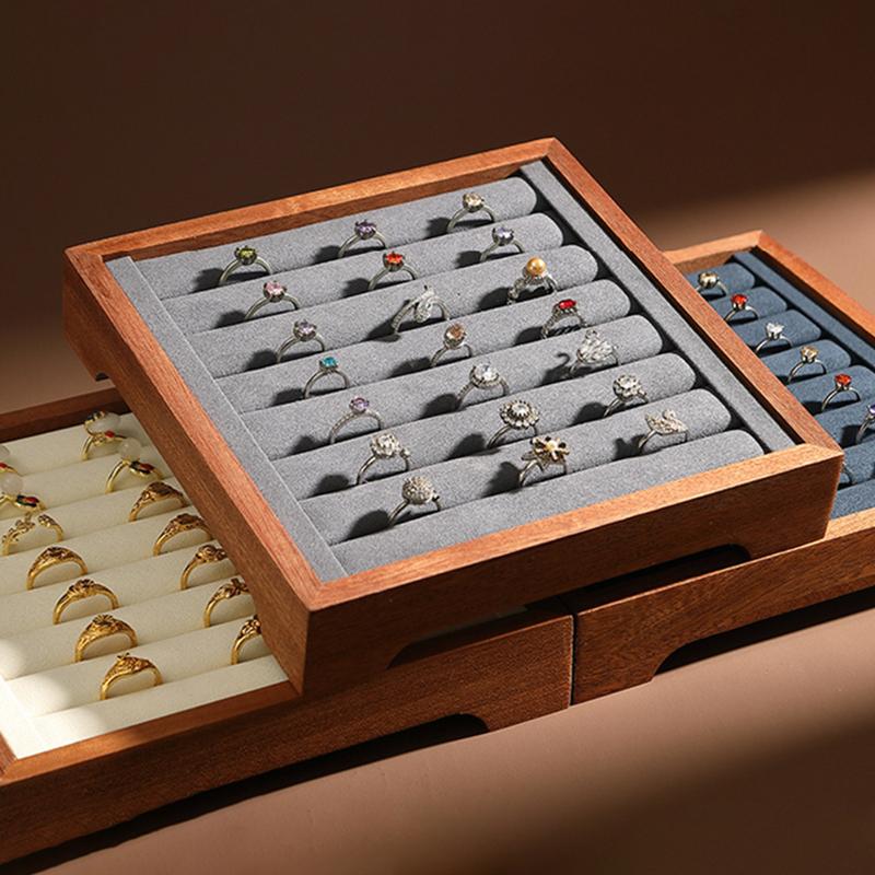 Wooden Jewelry Display Tray Large Capacity Ring Storage Trays Counter Earring Organizer Display Props Jeweler Jewelry Tray