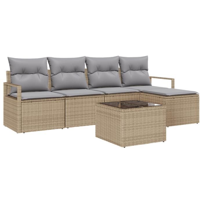Ensemble de Canapés de Jardin 6 Pièces avec Coussins en Rattan Synthétique Noir, Canapé de Jardin 2 Places avec Coussins en 3346350