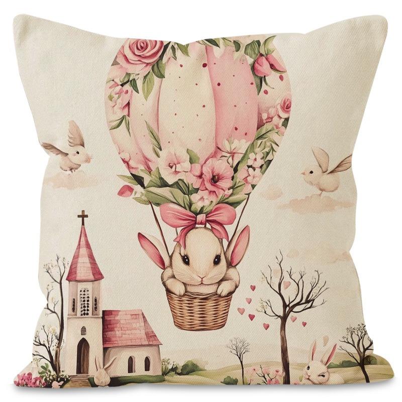 Easter Bunny Print Pattern Home Decor Pillowcase Bedroom Living Room Sofa Decoration Polyester Cushion Cover with Zipper