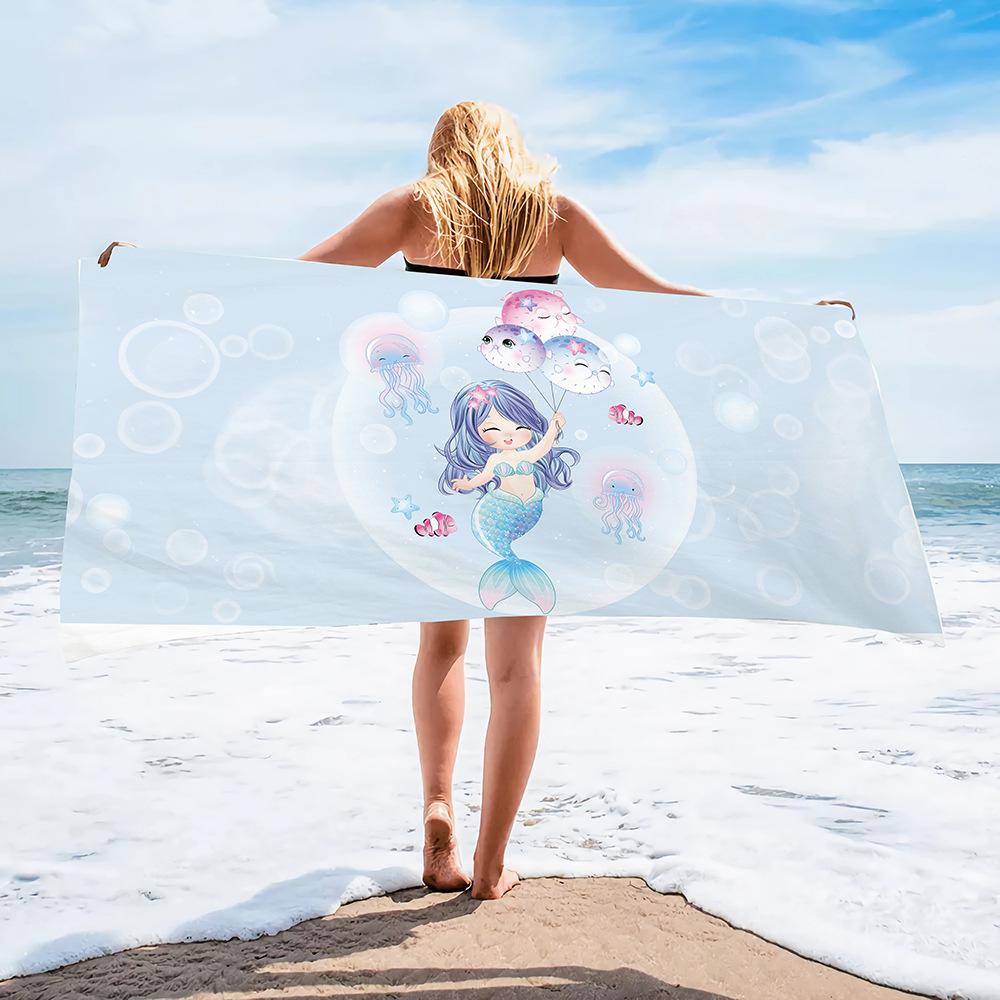Children Girl Mermaid Beach Towel Purple Girls Seaside Quick-Drying Bath Towel Microfiber Towel Quick-Drying Pool