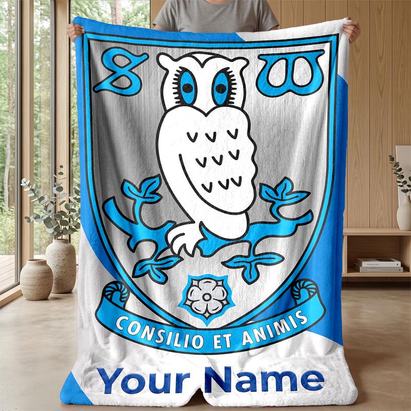 Sheffield Wednesday FC Benutzerdefinierter Name Text Flanelldecke Fußball Logo Personalisierte Fleece-Kuscheldecke Besonderes Geschenk für Sofa Schlafzimmer Zuhause