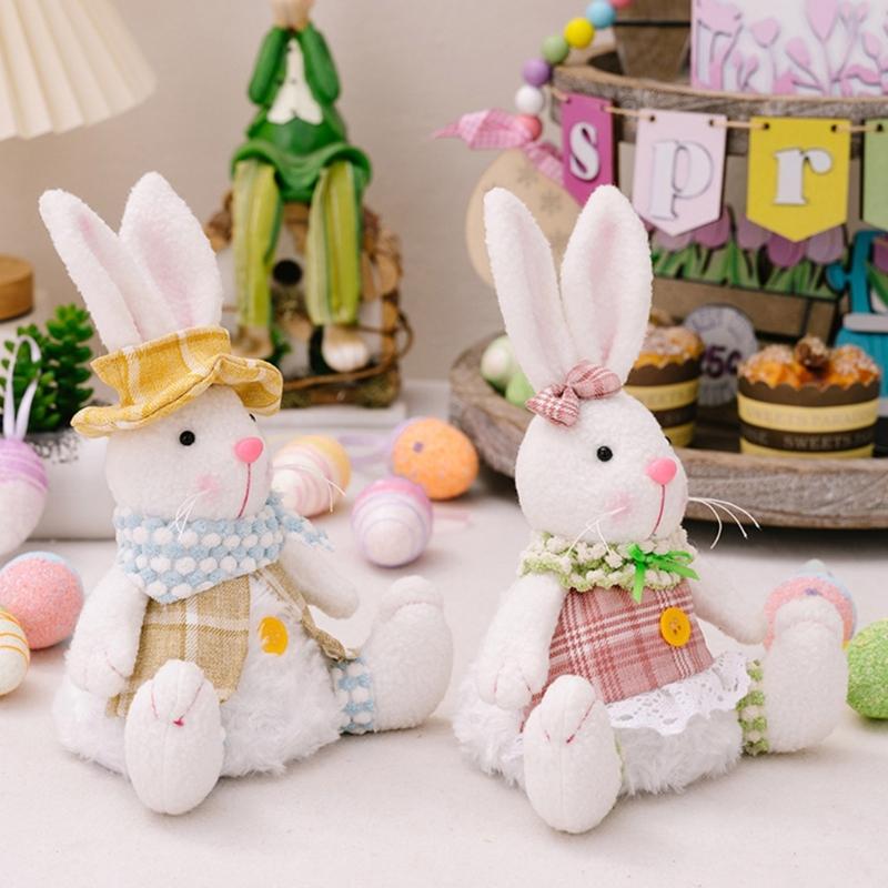 Easter LED Light Rabbit Doll Spring Easter Decorations for Car Rabbit Ornaments Kid Gift 2024 Holiday Party