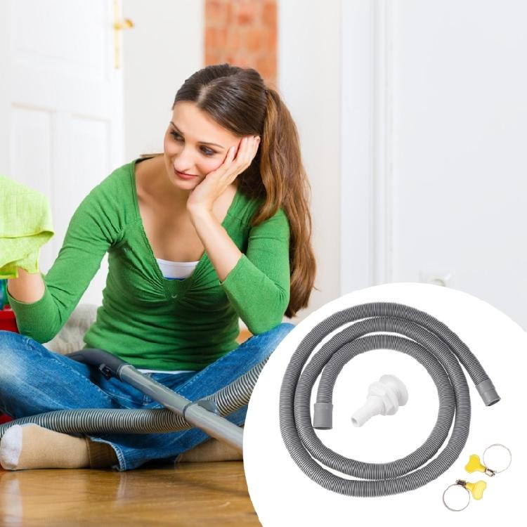 Lightweight 2 Meter Extension Hose with Clip set Washing Machine Drain Extension