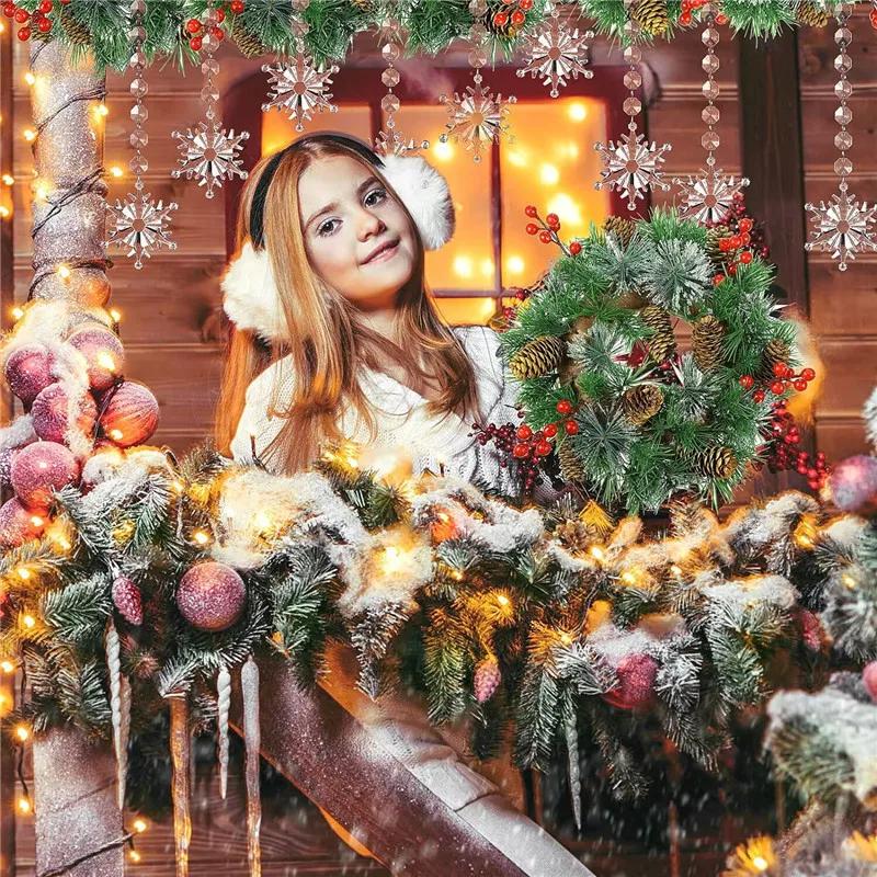 Christmas Transparent Snowflake Crystal Pendants Decorations Xmas Tree Hanging Ornament Christmas Home Decorations New Year Gift