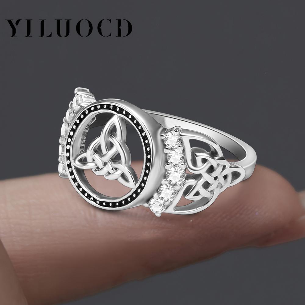 

Thai Silver Celtic Knot Ring for Women Sparkling Zirconia Witch Knot Rings Original Jewelry Gifts for Couples 6 белый