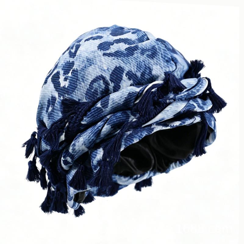 fringed headscarf hat, solid color cashew print twist tail hat, hip hop twist braided hat
