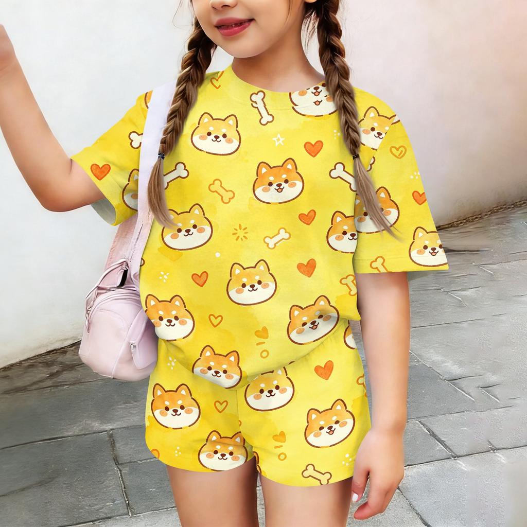Kids Casual Short Sleeve Top and Shorts Set Animal Print Lightweight Comfortable Summer Outfit for Boys and Girls
