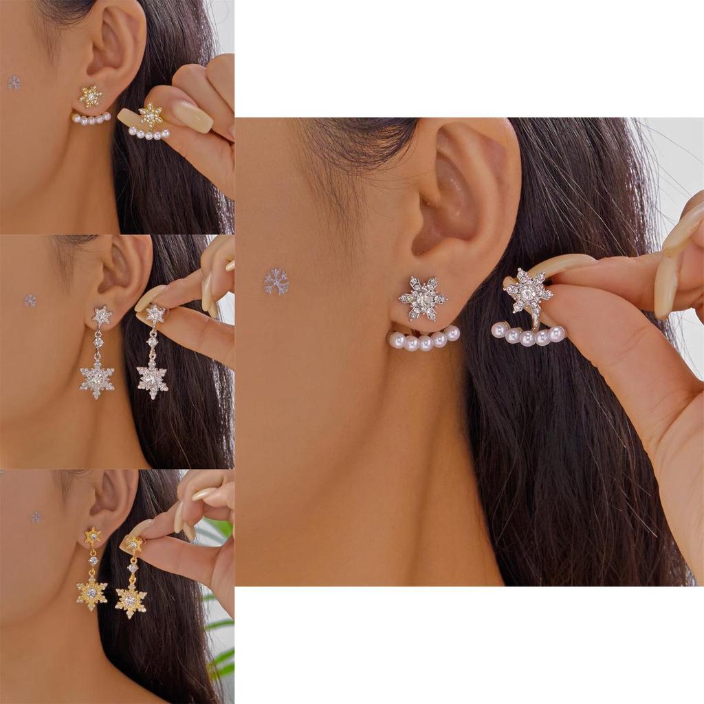 Elegant Snowflake Drop Earrings With Zircon Stones For Women Holiday Party Accessories
