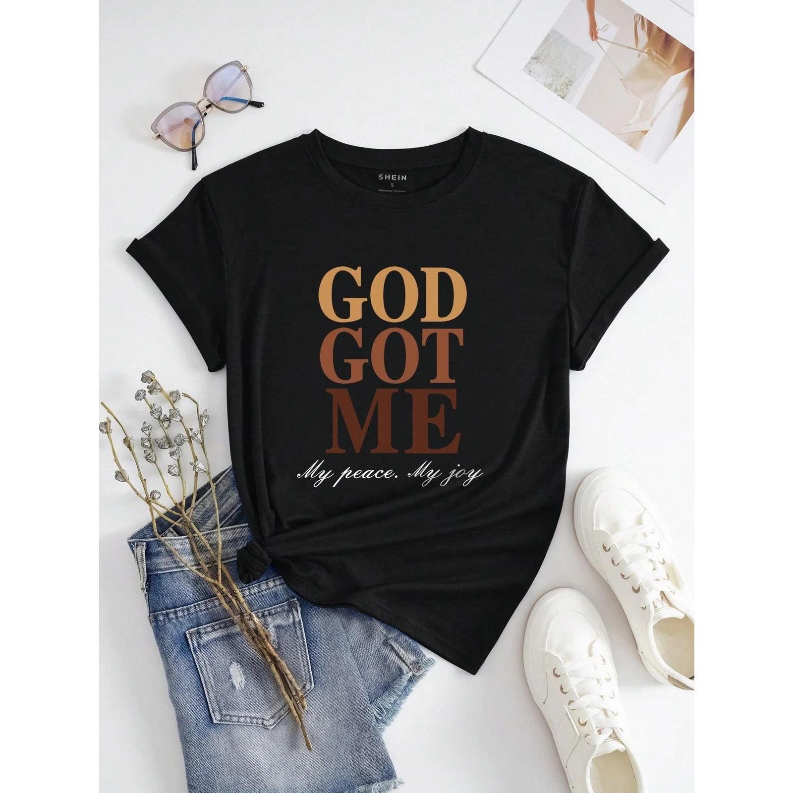 Slogan Graphic Drop Shoulder Tee GOD GOT ME My Peace My Joy Graphic Tees Tops XXL
