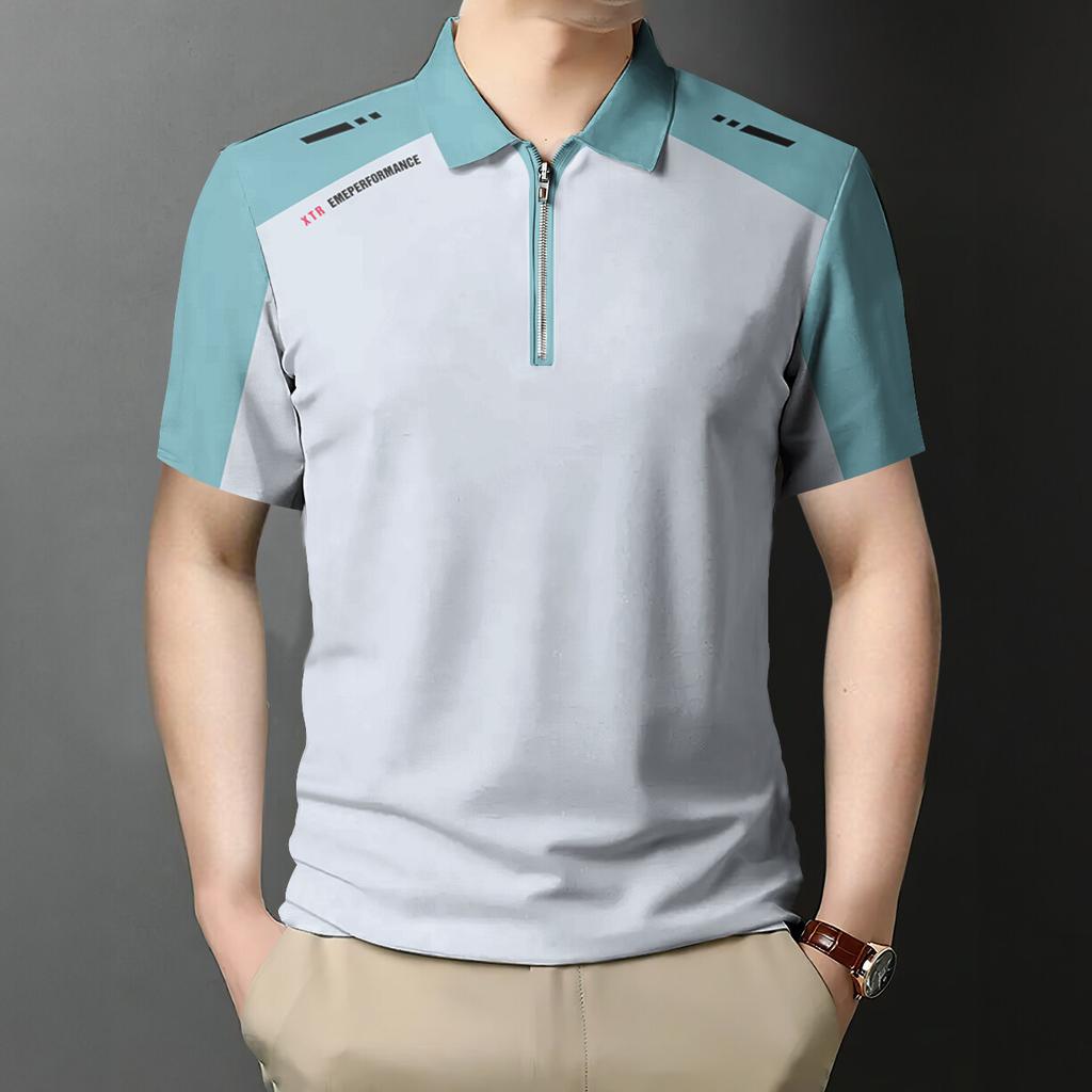 Business Zipper Men's Polo Shirt Casual Versatile Men's Shirt Workplace Basic Shirt Male