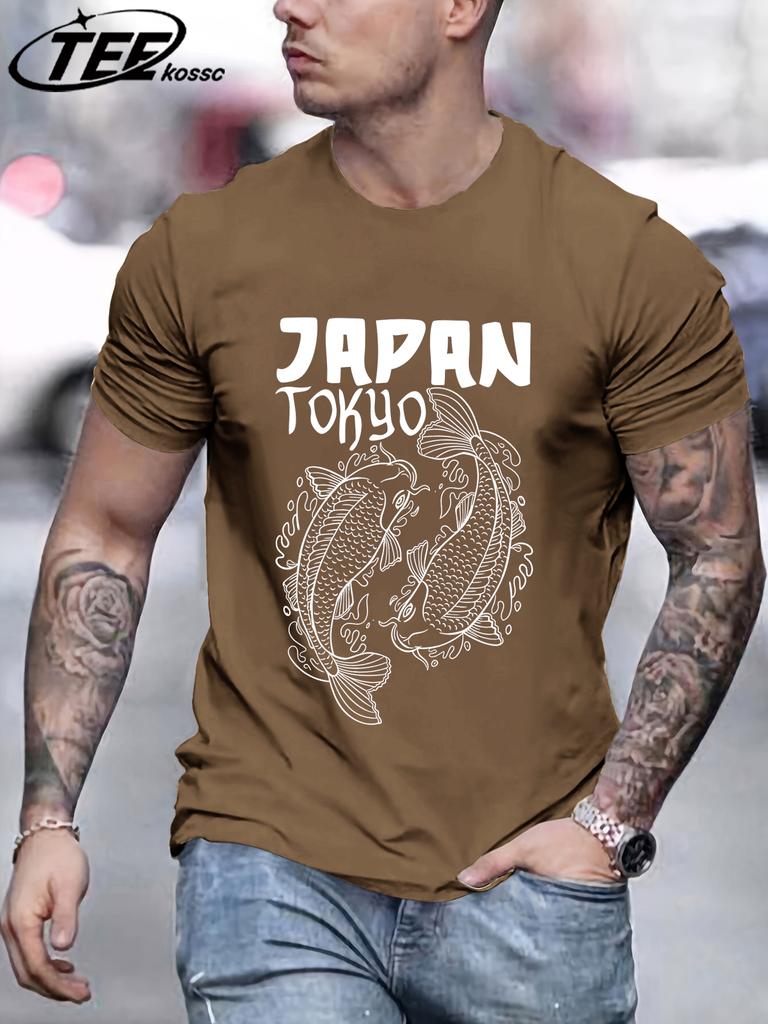 Japan Tokyo Harajuku Koi Printing Mens T Shirt Cotton Loose TShirts Summer New Fashion Clothes Male Casual AllMatch Sportswear