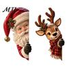 Peeking Christmas Window Decor Vintage Decor, 3D Carved Santa Reindeer Holiday Themed Party Ornament with Hidden Suction Cup, Glass Decoration