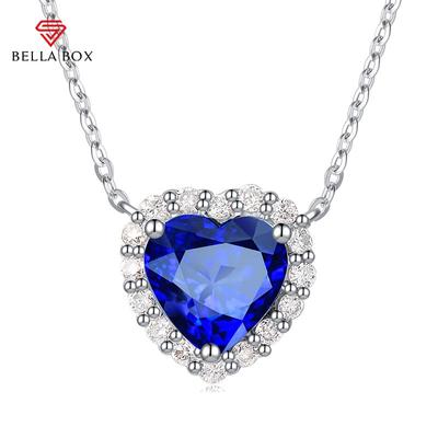 Classic Women Pendant Necklace With Heart Shape Blue Zircon  Anniversary Fine Jewelry Gift