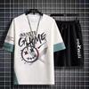 Men's Sets Waffle Summer Casual T Shirt + Shorts Suit Basketball Tracksuit Letter Print Solid Color Tracksuit Loose Suit
