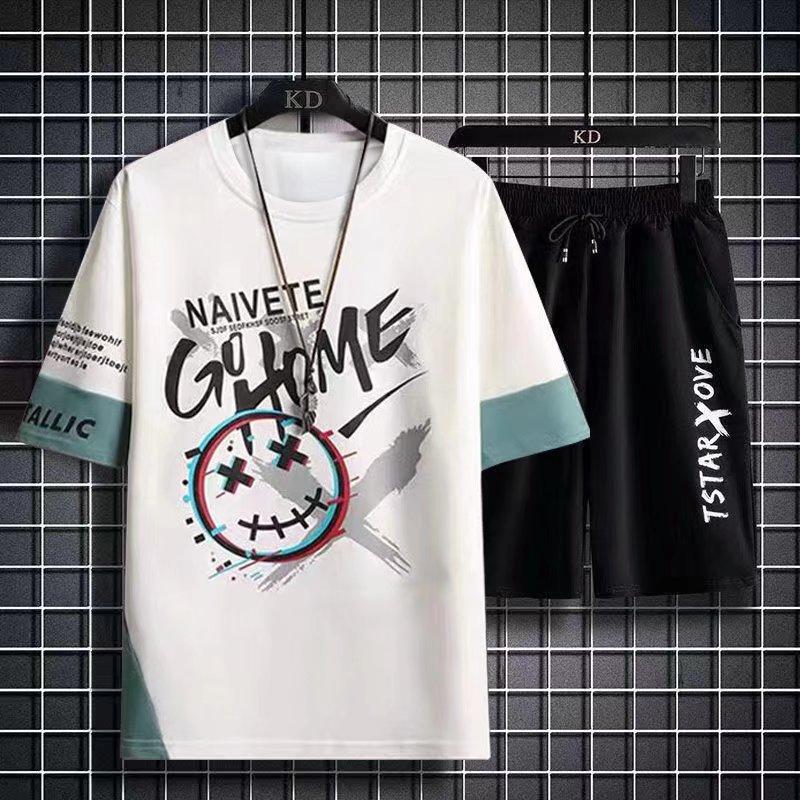 Men's Sets Waffle Summer Casual T Shirt + Shorts Suit Basketball Tracksuit Letter Print Solid Color Tracksuit Loose Suit