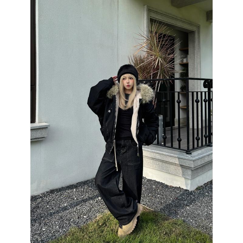 Parka Retro pentru Femei, Palton de Iarnă Călduros, Jachetă cu Glugă și Guler Mare de Blană